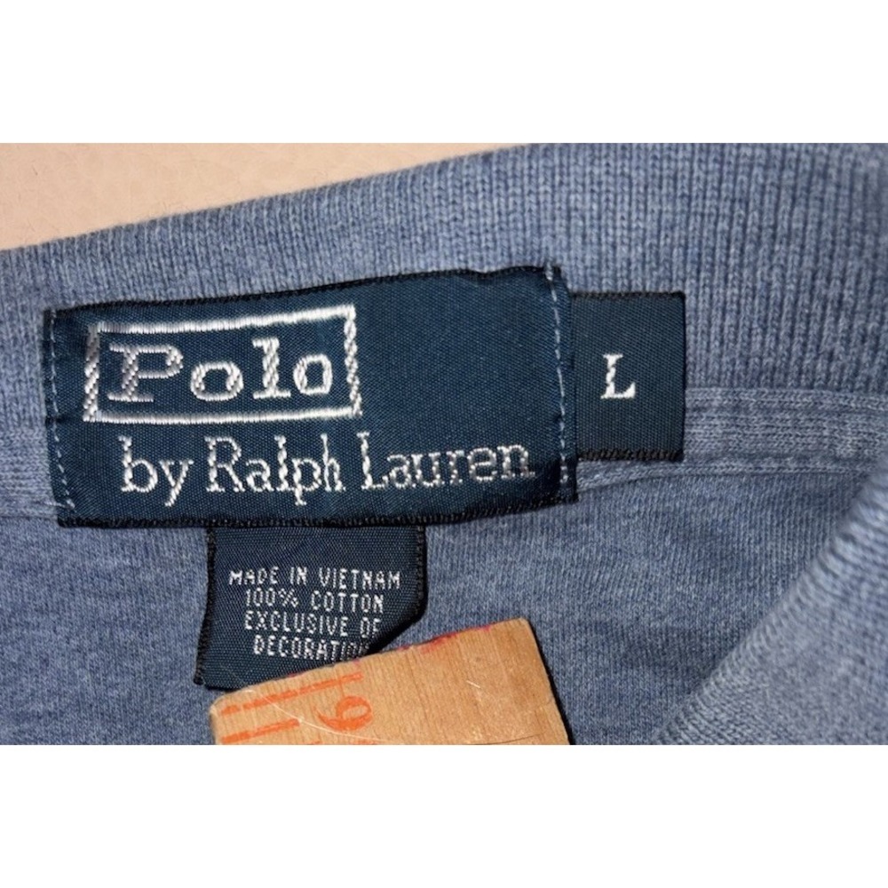 Polo Ralph Lauren Polo Shirt Mens Large Solid Blue Short Sleeve Brown Pony - Picture 6 of 7